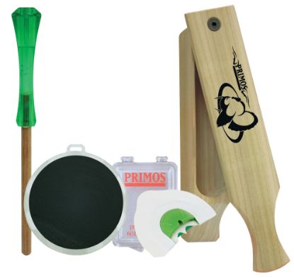 Picture of Primos 272 Turkey Caller Starter Pack Attracts Turkeys, Includes Sonic Dome Mouth Call, Sonic Dome Slate Call, Slim Striker & Double Sided Box Call 