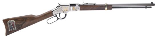 Picture of Henry H004mas Golden Boy Freemasons Tribute Full Size 22 Short, 22 Long, 22 Lr, 16 Lr/21 Short, 20" Blued Barrel, Nickel-Plated Metal Finish & American Walnut Stock Right Hand 