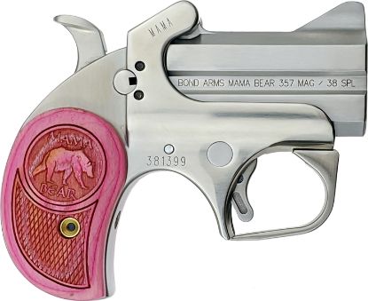 Picture of Bond Arms Bamb Mama Bear 357 Mag/38 Special 2Rd 2.50" Stainless Steel Double Barrel & Frame, Auto Extractors & Rebounding Hammer, Blade Front/Fixed Rear Sights, Pink Wood Grip, Manual Safety 
