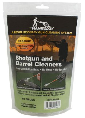 Picture of Ramrodz 20080 Shotgun & Barrel Cleaning Swabs 20 Gauge Shotgun Firearm Cotton/Bamboo 3" Long 60 Per Bag Includes Two Shotgun Adapters 