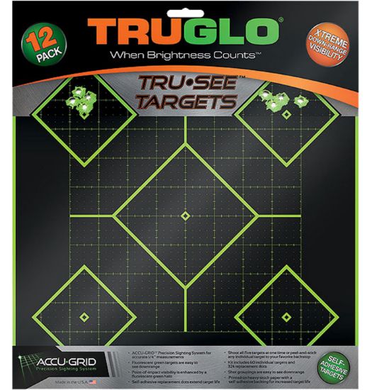 Picture of Truglo Tg14a12 Tru-See 5- Diamond Target Black/Green Self-Adhesive Heavy Paper Universal Fluorescent Green 12 Pack Includes Pasters 