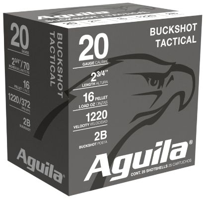 Picture of Aguila 1C2002ba Buckshot High Velocity 20Gauge 2.75" 1Oz 2Buck Shot 25 Per Box/10 Case 
