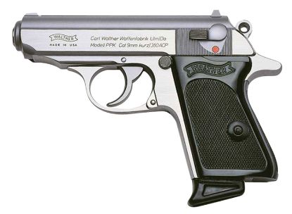 Picture of Walther Arms 4796001 Ppk 380 Acp 6+1 3.30" Stainless Steel Barrel, Matte Stainless Serrated Zinc Alloy Slide, Stainless Aluminum Frame W/Beavertail, Black Polymer Grip, Manual Thumb Safety 