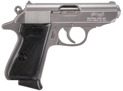 Picture of Walther Arms 4796004 Ppk/S 380 Acp 7+1 3.30" Stainless Steel Barrel, Stainless Steel Serrated Zinc Alloy Slide, Stainless Aluminum Frame W/Beavertail, Black Polymer Grip, Manual Thumb Safety 