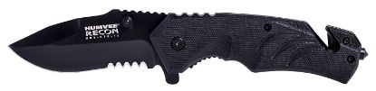 Picture of Humvee Adventure Gear Hmvktr15 Tactical Recon 3" Folding Drop Point Part Serrated Black Stainless Steel Blade/Black Textured Features Glass Breaker/Seat Belt Cutter Includes Pocket Clip 