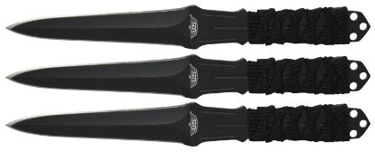 Picture of Uzi Accessories Uzktrw003 Throwing Knives 3" Fixed Straight Back Plain Black Stainless Steel Blade Black Nylon Cord Wrapped Handle 