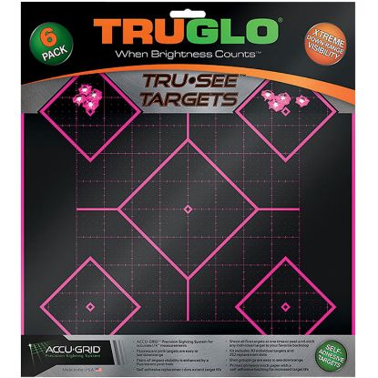 Picture of Truglo Tg14p6 Tru-See 5- Diamond Target Black/Pink Self-Adhesive Paper Universal Heavy Paper Yes Impact Enhancement Pink 6 Pack Includes Pasters 