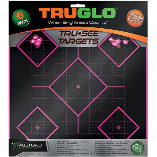 Picture of Truglo Tg14p6 Tru-See 5- Diamond Target Black/Pink Self-Adhesive Paper Universal Heavy Paper Yes Impact Enhancement Pink 6 Pack Includes Pasters 