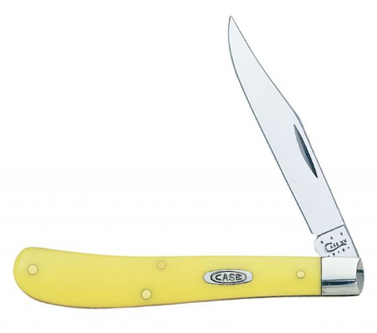 Picture of Case 031 S Trapper Slimline 3.25" Folding Clip Point Plain Tumble Polish Chrome Vanadium Steel Blade Yellow Synthetic Handle 