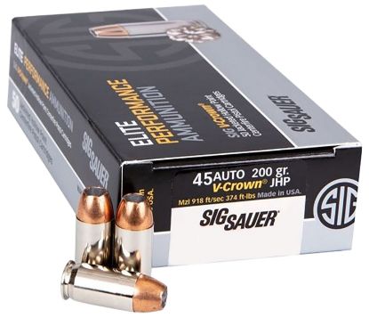 Picture of Sig Sauer E45ap150 Elite Performance 45 Acp 200 Gr V Crown Jacketed Hollow Point 50 Per Box/ 20 Case 