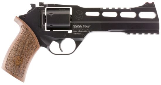 Picture of Chiappa Firearms 340221 Rhino 60Ds Small Frame 357 Mag 6 Shot, 6" Black Anodized Steel Vent Rib Barrel, Blued Steel Cylinder, Black Anodized Aluminum Frame, Walnut Grip, Concealed Hammer 