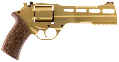 Picture of Chiappa Firearms 340225 Rhino 60Ds Medium Frame 357 Mag 6 Shot, 6" Gold Plated Pvd Steel Vent Rib Barrel & Cylinder, Gold Plated Pvd Aluminum Frame, Walnut Grip, Concealed Hammer 