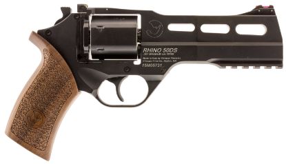 Picture of Chiappa Firearms Cf340246 Rhino 50Sar Medium Frame 357 Mag 6Rd 5" Black Anodized Steel Vent Rib Barrel, Black Cylinder, Black Anodized Aluminum Frame W/Picatinny Rail, Walnut Grip, Exposed Hammer 