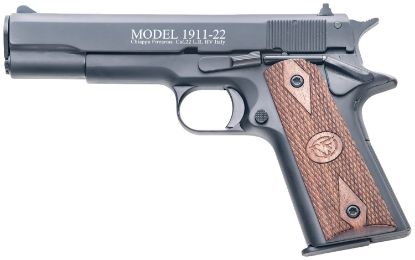 Picture of Chiappa Firearms 401038 1911-22 22 Lr 10+1, 5" Black Steel Barrel, Blued Serrated Slide, Blued Aluminum Frame W/Beavertail, Stippled Walnut Grip, Manual Thumb Safety, Right Hand 