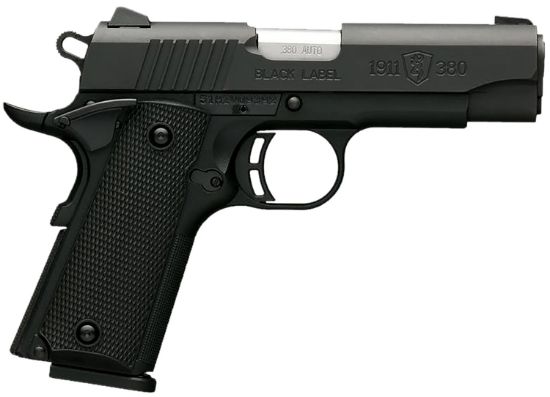 Picture of Browning 051905492 1911-380 Black Label Compact 380 Acp 8+1 3.63" Target Crown Barrel, Matte Black Serrated Stainless Steel Slide & Polymer Frame W/Beavertail, Black Polymer Grips 