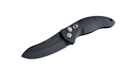 Picture of Hogue Ex-A04 3.5 Inch Tumbled Finish Alum Frame Matte Black Automatic Folder Upswept Blade