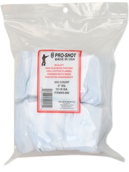 Picture of Pro-Shot 3250 Cleaning Patches 12-16 Gauge 3" Square Cotton Flannel 250 Pack 