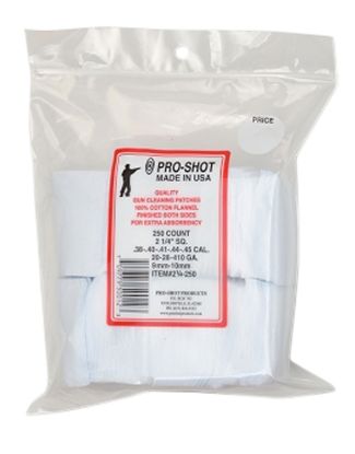 Picture of Pro-Shot 214250 Cleaning Patches .38 - .45 Cal/ .410 / 20 Gauge 2.25" Square Cotton Flannel 250 Pack 