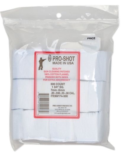 Picture of Pro-Shot 134500 Cleaning Patches .38/ 6Mm/ 7Mm Cal 1.75" Square Cotton Flannel 500 Pack 