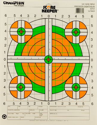 Picture of Champion Targets 45761 Score Keeper Bullseye Paper Hanging 100 Yds Rifle 14" X 18" Green/Orange 12 Pk 