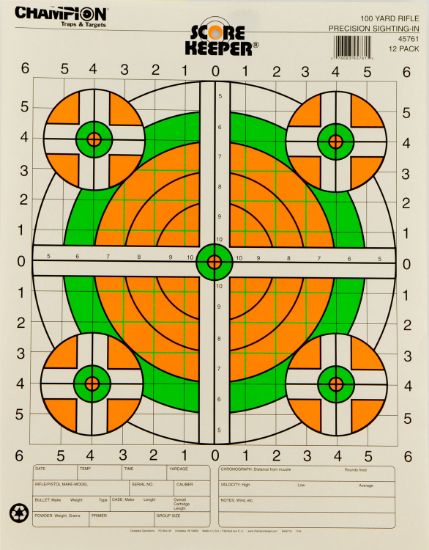 Picture of Champion Targets 45761 Score Keeper Bullseye Paper Hanging 100 Yds Rifle 14" X 18" Green/Orange 12 Pk 