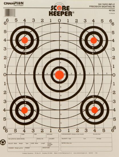 Picture of Champion Targets 45726 Score Keeper Bullseye Paper Hanging 100 Yds Pistol/Rifle 14" X 18" Multi-Color 12 Pk 