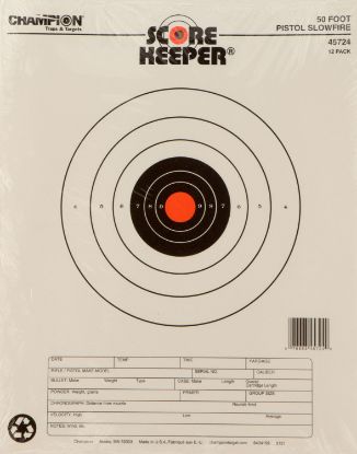 Picture of Champion Targets 45724 Score Keeper Slow Fire Bullseye Paper Hanging 50 Foot Pistol 11" X 16" Black/Orange 12 Pk 