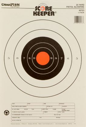 Picture of Champion Targets 45723 Score Keeper Slow Fire Bullseye Paper Hanging 25 Yds Pistol 11" X 16" Black/Orange 12 Pk 