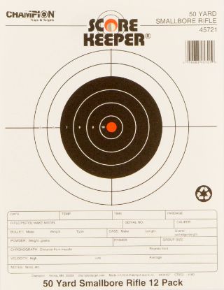 Picture of Champion Targets 45721 Score Keeper Bullseye Paper 50 Yds Small Bore Rifle 8.50" X 11" Black/Orange 12 Pk 