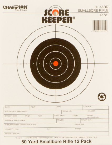 Picture of Champion Targets 45721 Score Keeper Bullseye Paper 50 Yds Small Bore Rifle 8.50" X 11" Black/Orange 12 Pk 