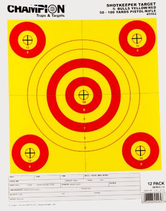 Picture of Champion Targets 45562 Shotkeeper 5-Bullseye 50-100 Yds Pistol/Rifle Yellow/Red 12 Pk 