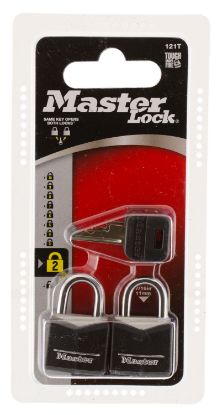 Picture of Master Lock 121T Padlock Keyed Open With Key Keyed Alike Steel Vinyl-Covered 2 Per Pkg 