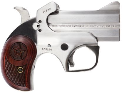 Picture of Bond Arms Batd Texas Defender 45 Colt (Lc)/410 Gauge 2Rd 3" Barrel, Stainless Metal Finish, Rosewood Grip, Blade Front/Fixed Rear Sights, Manual Safety 