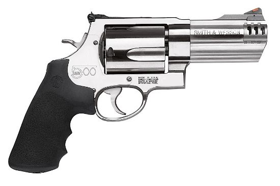 Picture of Smith & Wesson 163504 Model 500 500 S&W Mag Stainless Steel 4" Threaded Barrel & 5Rd Cylinder, Satin Stainless Steel X-Frame, Includes Two Muzzle Brakes & Two Compensators, Internal Lock 