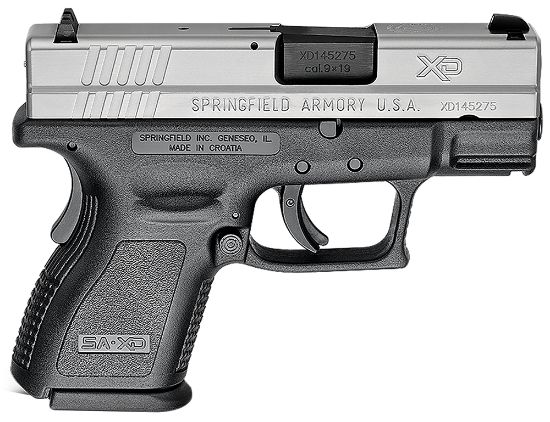 Picture of Springfield Armory Xd9821 Xd *Ca Compliant Sub-Compact Frame 9Mm Luger 10+1, 3" Black Melonite Steel Barrel, Serrated Stainless Steel Slide, Black Polymer Frame W/Picatinny Rail 