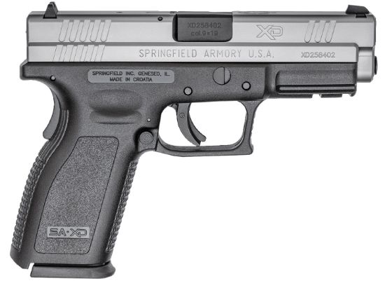 Picture of Springfield Armory Xd9301 Xd Service *Ca Compliant 9Mm Luger 10+1 4" Black Melonite Steel Barrel, Serrated Stainless Steel Slide, Black Polymer Frame W/Picatinny Rail 