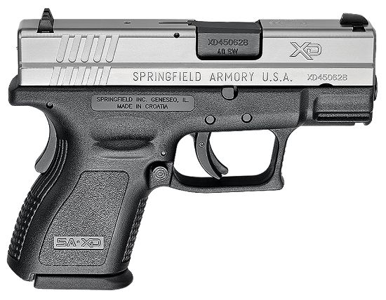 Picture of Springfield Armory Xd9822 Xd *Ca Compliant Sub-Compact Frame 40 S&W 9+1, 3" Black Melonite Steel Barrel, Serrated Stainless Steel Slide, Black Polymer Frame W/Picatinny Rail 