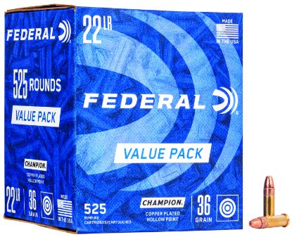 Picture of Federal 745 Champion Training Value Pack 22 Lr 36 Gr Copper Plated Hollow Point 525 Per Box/ 10 Case 