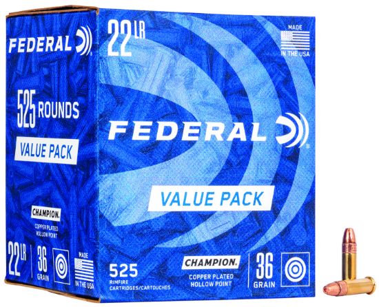 Picture of Federal 745 Champion Training Value Pack 22 Lr 36 Gr Copper Plated Hollow Point 525 Per Box/ 10 Case 