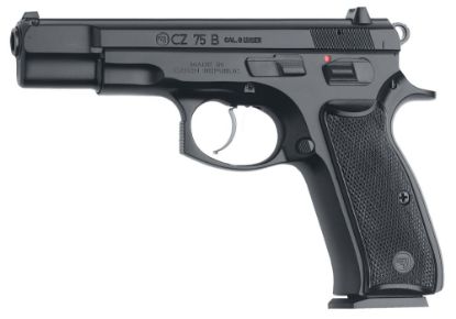 Picture of Cz-Usa 91102 Cz 75 B 9Mm Luger 16+1 4.60" Steel Barrel, Black Serrated Steel Slide, Black Polycoat Steel Frame W/Beavertail, Black Plastic Grip 