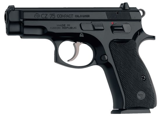 Picture of Cz-Usa 91190 Cz 75 Compact 9Mm Luger 14+1 3.75" Blued Steel Barrel, Black Serrated Steel Slide, Black Polycoat Steel Frame W/Beavertail, Black Plastic Grip 