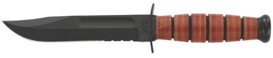 Picture of Ka-Bar 1252 Usmc 5.25" Fixed Clip Point Part Serrated Black 1095 Cro-Van Blade, Brown Leather Handle, Includes Sheath 