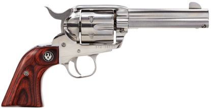 Picture of Ruger 5109 Vaquero Medium Frame 357 Mag/38 Special 6Rd 4.62" High Gloss Stainless Steel Barrel, Cylinder & Frame, Hardwood Grip, Transfer Bar Safety, Exposed Hammer 