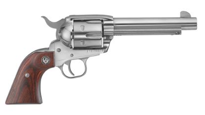 Picture of Ruger 5108 Vaquero Medium Frame 357 Mag/38 Special 6Rd 5.50" High Gloss Stainless Steel Barrel, Cylinder & Frame, Hardwood Grip, Transfer Bar Safety, Exposed Hammer 