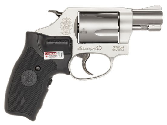 Picture of Smith & Wesson 163052 Model 637 Airweight 38 S&W Spl +P 5 Shot 1.88" Stainless Steel Barrel/Cylinder, Matte Silver Aluminum Alloy J-Frame, Black Polymer Grip Includes Crimson Trace Lg-305 Lasergrip 