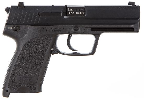 Picture of Hk 81000314 Usp V1 Sa/Da 40 S&W Caliber With 4.25" Barrel, 13+1 Capacity, Overall Black Finish, Serrated Trigger Guard Frame, Serrated Steel Slide & Polymer Grip Includes 2 Mags 