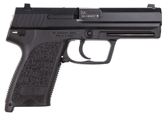 Picture of Hk 81000307 Usp V1 Sa/Da 9Mm Luger Caliber With 4.25" Barrel, 15+1 Capacity, Overall Black Finish, Serrated Trigger Guard Frame, Serrated Steel Slide & Polymer Grip Includes 2 Mags 