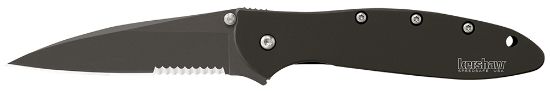 Picture of Kershaw 1660Cktst Leek 3" Folding Modified Drop Point Part Serrated Black Dlc 14C28n Steel Blade Black Dlc 410 Stainless Steel Handle Includes Pocket Clip 