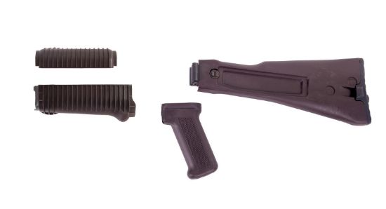 Picture of Arsenal Plum Polymer Left-Side Folding Buttstock Set With Stainless Steel Heat Shield And Pistol Grip For Krinkov Stamped Receivers