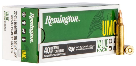 Picture of Remington Ammunition 23783 Umc Value Pack 22-250 Rem 50 Gr Jacket Hollow Point 40 Per Box/ 10 Cs 